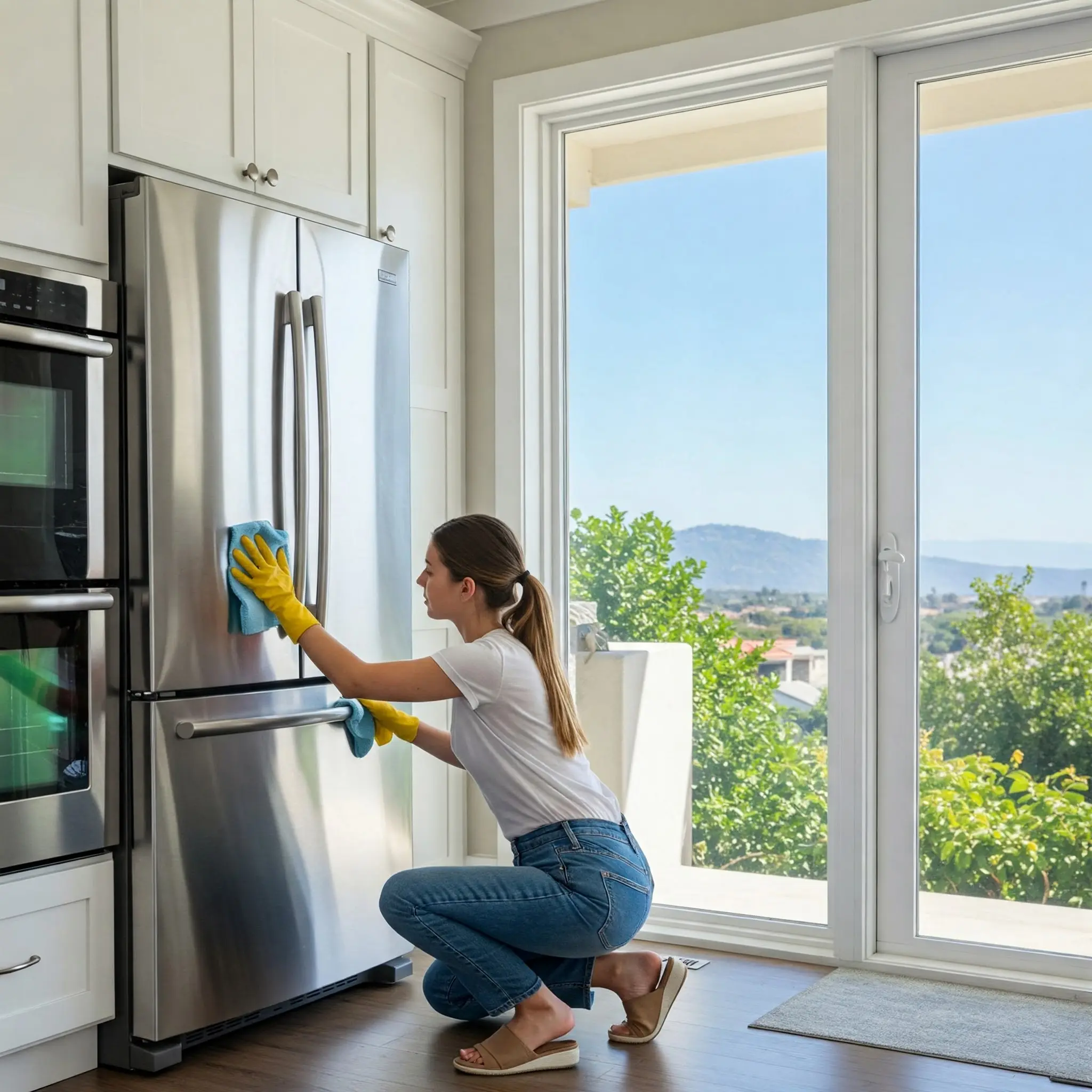 woman cleaning inside the fridge offering our premium add ons services by Baywatcher Cleaning in Tampa.